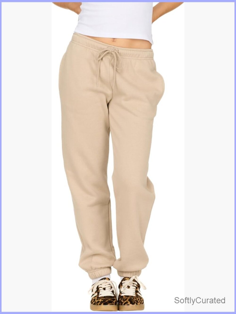 Women's Fleece Joggers - Patch-Design Sweatpants with Drawstring Waist